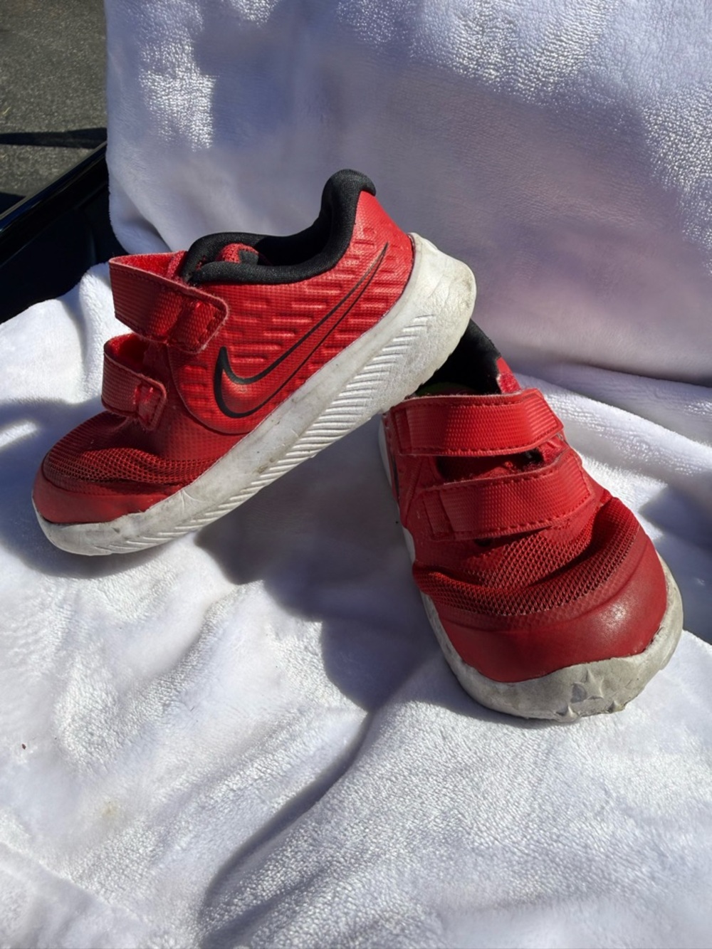 Nike Kids Red Velcro Sneakers with White Soles